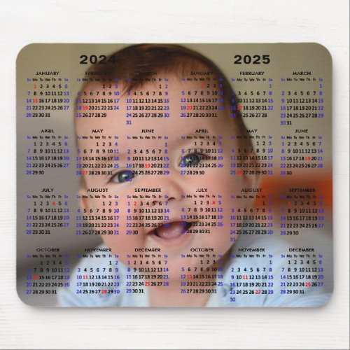 2024 _ 2025 Calendar Custom Full Photo US Holidays Mouse Pad