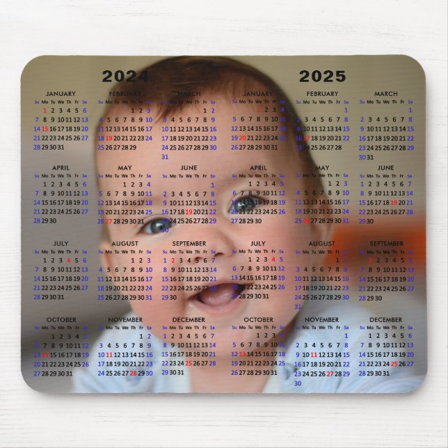 2024 - 2025 Calendar Custom Full Photo US Holidays Mouse Pad (Front)