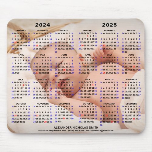 2024 _ 2025 Calendar Custom Full Photo US Holidays Mouse Pad