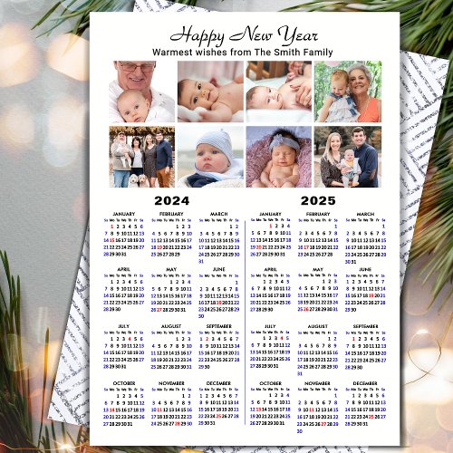 2024 2025 Calendar Family Photo Collage Minimalist Holiday Card