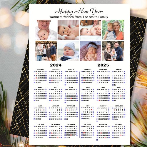 2024 2025 Calendar Family Photo Collage Minimalist Holiday Card