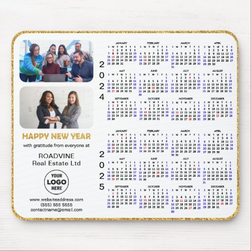 2024 2025 Calendar Gold Black Corporate 2 Photo Mouse Pad
