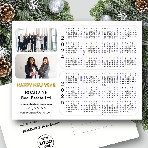 2024 2025 Calendar Gold Business Photo Minimalist Holiday Postcard