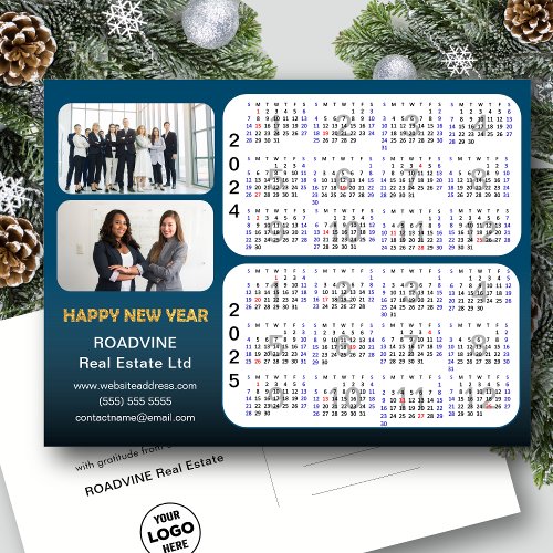 2024_2025 Calendar Modern Blue Corporate 2 Photo  Holiday Postcard