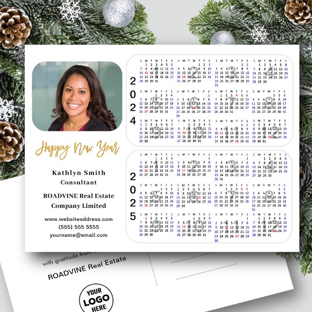 2024 - 2025 Calendar Modern Gold Business Photo Holiday Postcard (Creator Uploaded)