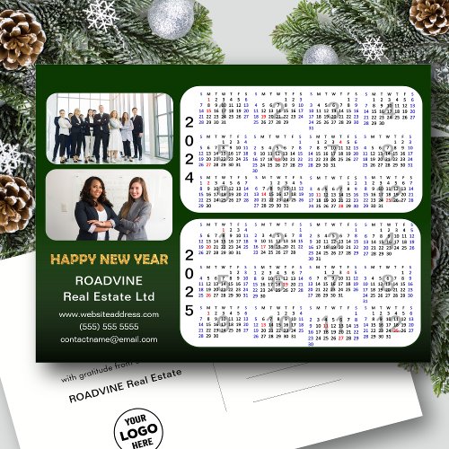 2024 2025 Calendar Modern Green Corporate 2 Photo  Holiday Postcard