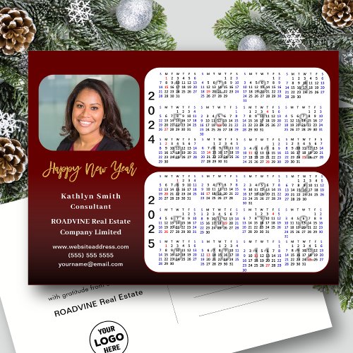 2024 2025 Calendar Modern Red Business Photo Holiday Postcard