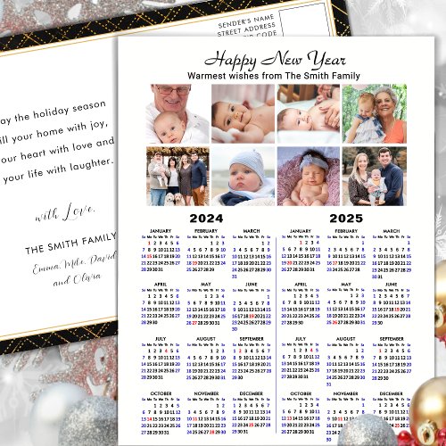 2024 2025 Calendar Photo Collage Black Minimalist Holiday Postcard