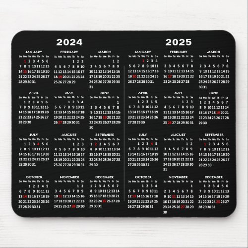 2024 _ 2025 Calendar Simple Black with US Holidays Mouse Pad