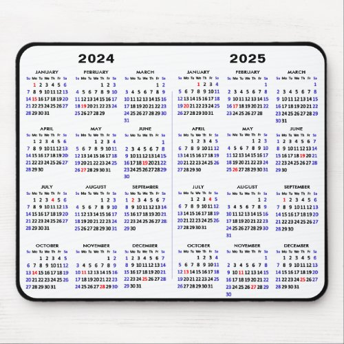 2024 _ 2025 Calendar Simple Black with US Holidays Mouse Pad