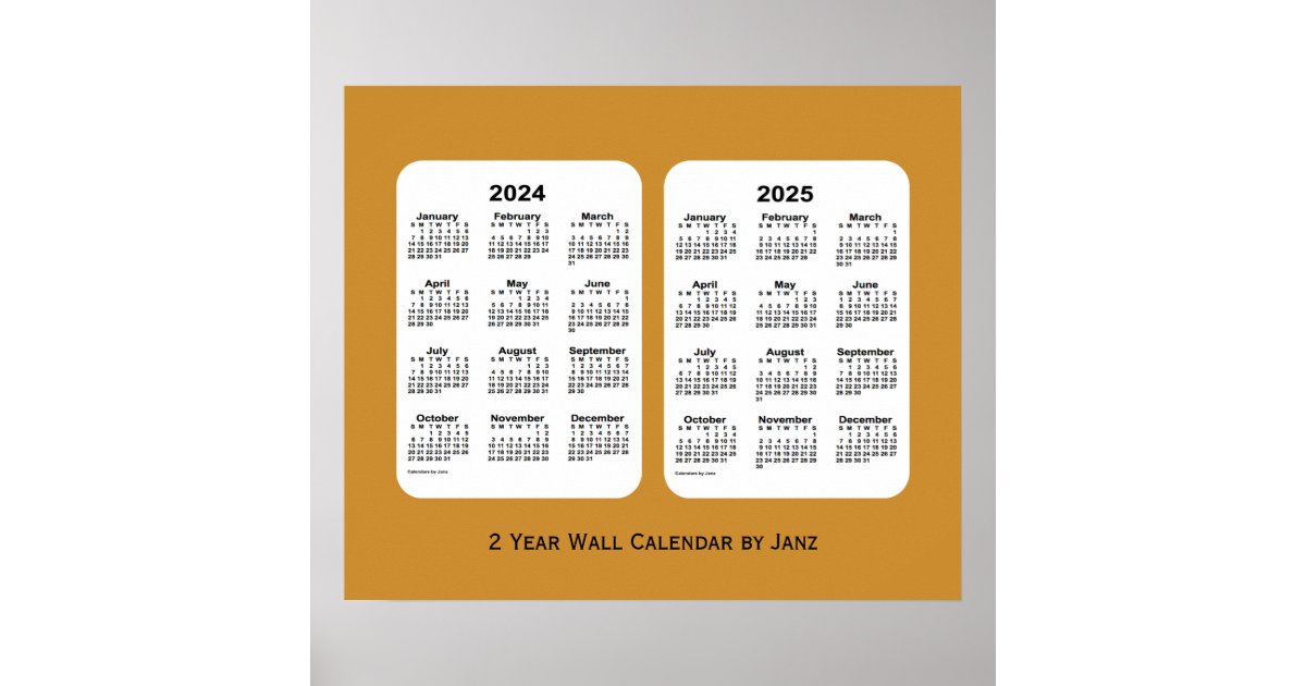 20242025 Gold 2 Year Wall Calendar by Janz Poster Zazzle