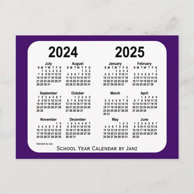 2024-2025 Purple Mini School Year Calendar by Janz Postcard (Front)