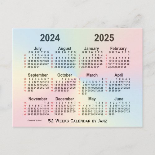 2024_2025 Rainbow 52 Weeks Calendar by Janz Postcard