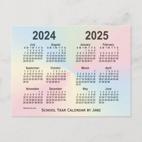 2024_2025 Rainbow Cloud School Calendar by Janz Postcard