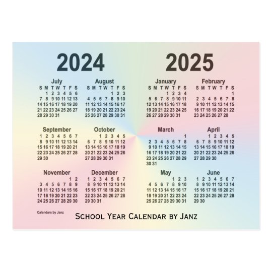 2024-2025-rainbow-cloud-school-calendar-by-janz-postcard-zazzle