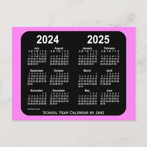 2024_2025 Violet Neon Mini School Calendar by Janz Postcard