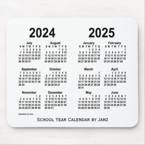 2024_2025 White School Calendar by Janz Mouse Pad