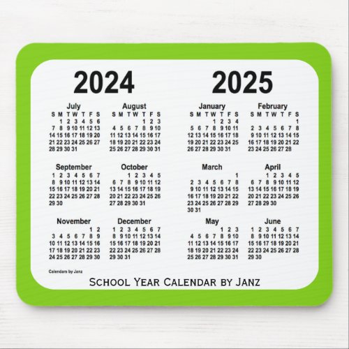 2024_2025 Yellow Green School Calendar by Janz Mouse Pad