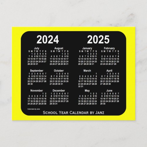 2024_2025 Yellow Neon School Calendar by Janz Postcard