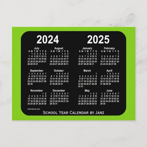 2024_2025 Yellowgreen Neon School Calendar by Janz Postcard