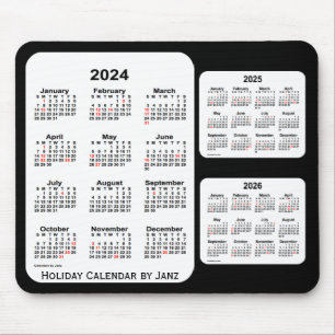 2024-2026 Black 3 Year Holiday Calendar by Janz Mouse Pad