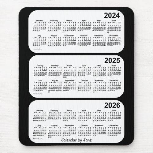 2024_2026 Black and White 3 Year Calendar by Janz Mouse Pad