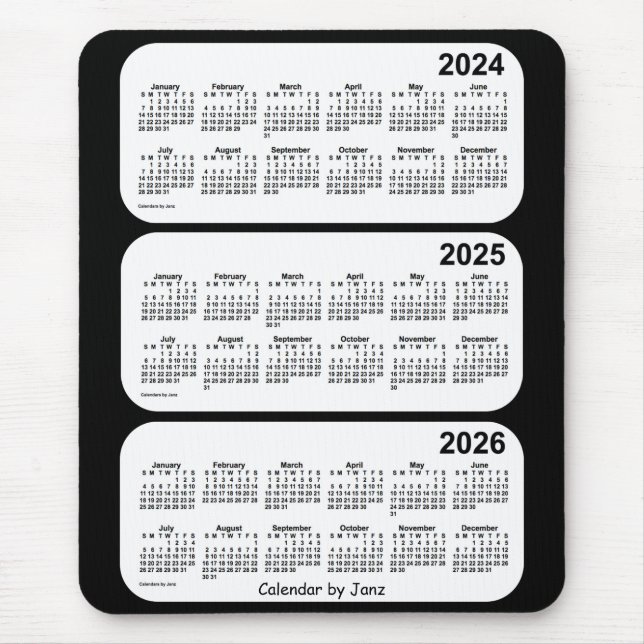 2024-2026 Black and White 3 Year Calendar by Janz Mouse Pad (Front)