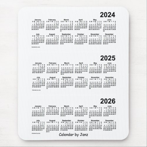 2024_2026 White 3 Year Calendar by Janz Mouse Pad