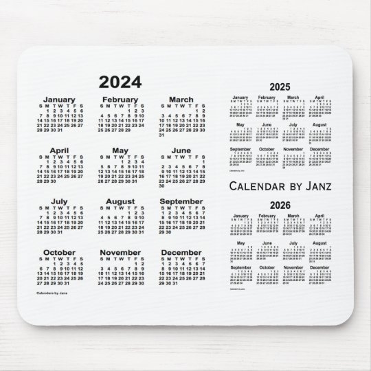 2024-2026 White 3 Year Calendar by Janz Mouse Pad | Zazzle.com