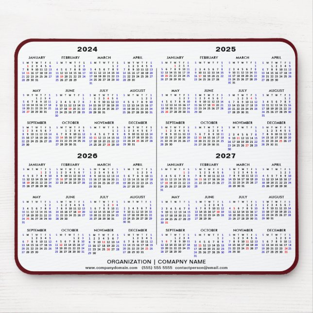 2024 - 2027 4 Year Calendar Minimalist Business Mouse Pad (Front)