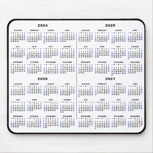 2024_2027 4 Year Calendar Simple Black US Holiday Mouse Pad