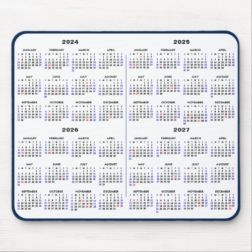 2024 _ 2027 4 Year Calendar Simple Blue US Holiday Mouse Pad