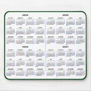 2024-2027 4 Year Calendar Simple Green US Holiday Mouse Pad