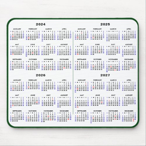 2024_2027 4 Year Calendar Simple Green US Holiday Mouse Pad