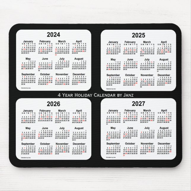 2024-2027 Black and White Holiday Calendar by Janz Mouse Pad (Front)