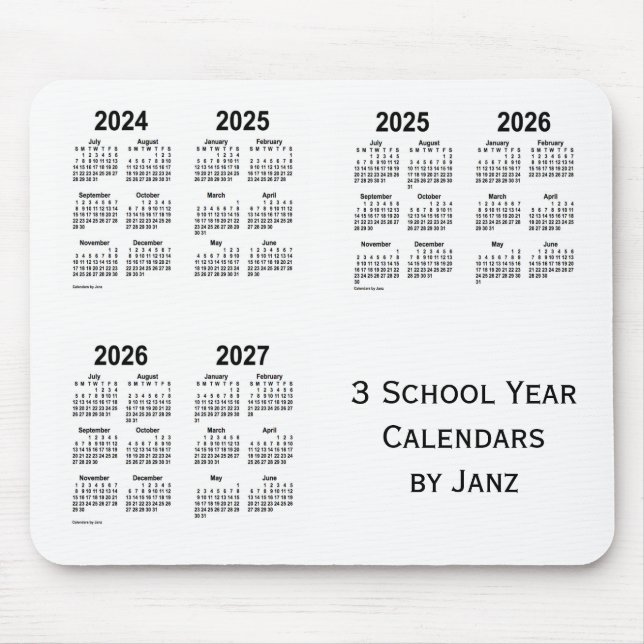 2024-2027 White 3 School Year Calendars by Janz Mouse Pad (Front)