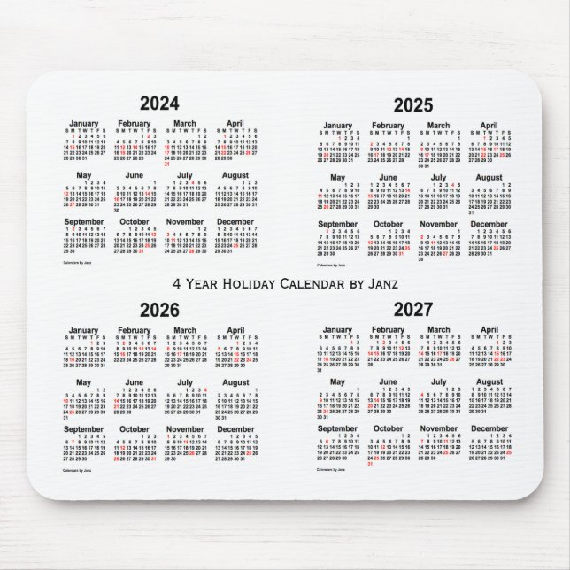 2024-2027 White Holiday Calendar by Janz Mouse Pad (Front)