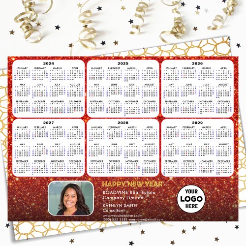 2024 _ 2029 6 Calendar Business Logo Red New Year Holiday Card
