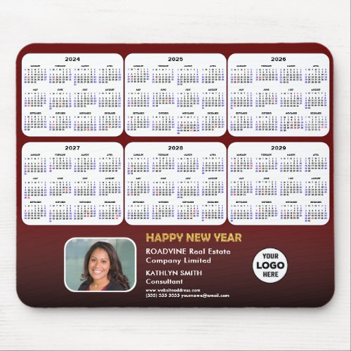 2024_2029 6 Year Calendar Business Logo Photo Red  Mouse Pad