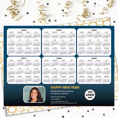 2024 _ 2029 Calendar Business Logo Modern Blue Holiday Card