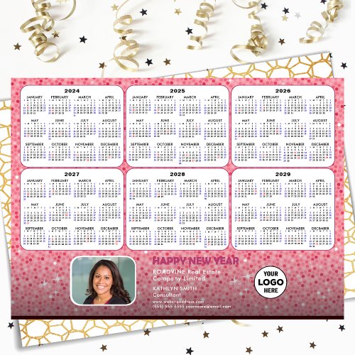 2024 _ 2029 Calendar Business Logo Modern Pink Holiday Card