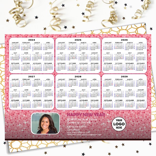 2024 - 2029 Calendar Business Logo Modern Pink Holiday Card (Creator Uploaded)