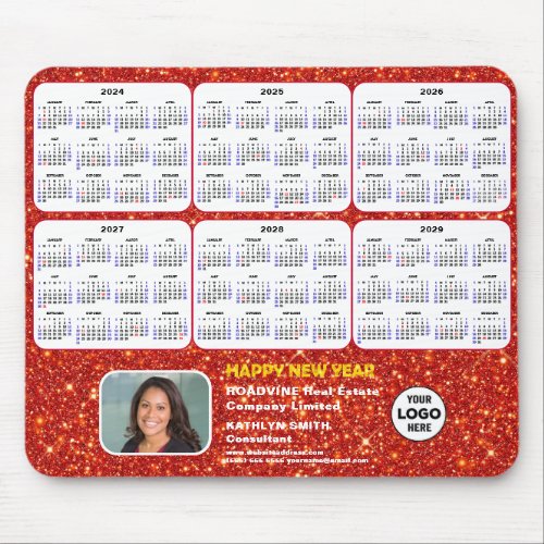 2024_2029 Calendar Business Logo Photo Red Glitter Mouse Pad