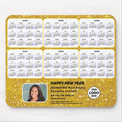 2024 _ 2029 Calendar Business Photo Gold Glitter Mouse Pad