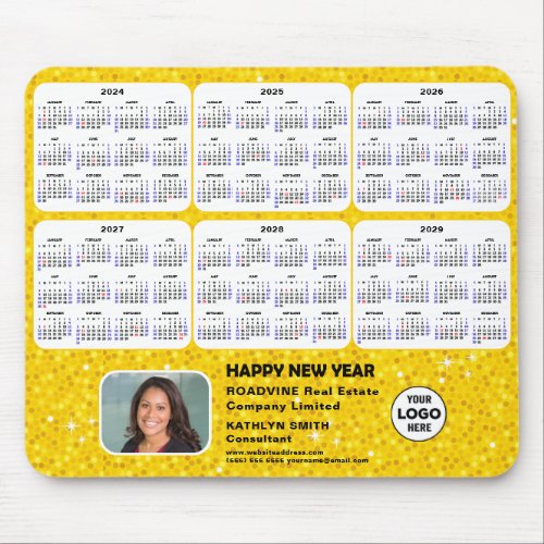 2024 _ 2029 Calendar Business Photo Gold Glitter Mouse Pad