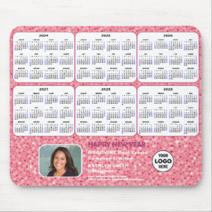 2024 - 2029 Calendar Business Photo Pink Glitter Mouse Pad