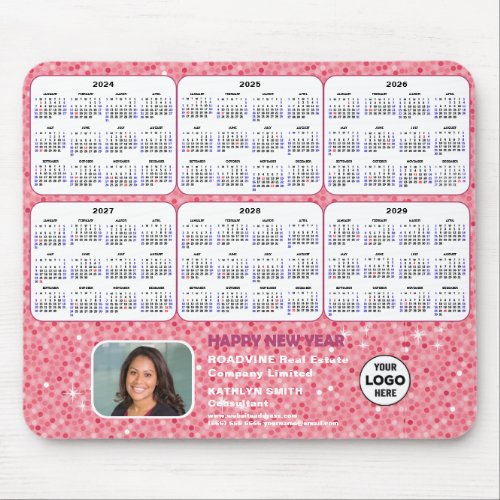 2024 _ 2029 Calendar Business Photo Pink Glitter Mouse Pad