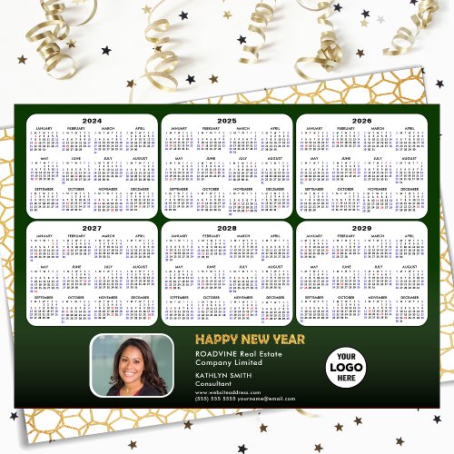 2024 _ 2029 Calendar Collage Business Modern Green Holiday Card