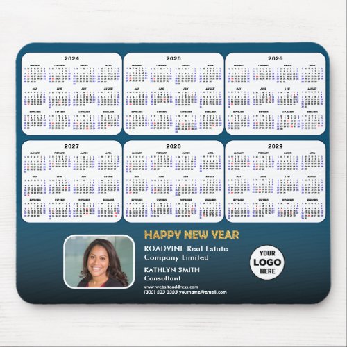 2024 _ 2029 Calendar Corporate Logo Photo Blue  Mouse Pad