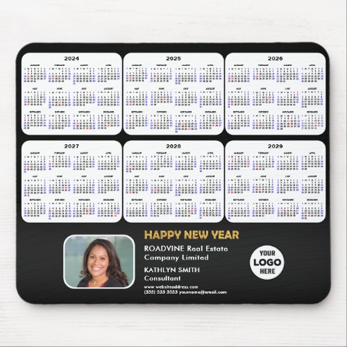 2024 _ 2029 Calendar Corporate Logo Photo on Black Mouse Pad